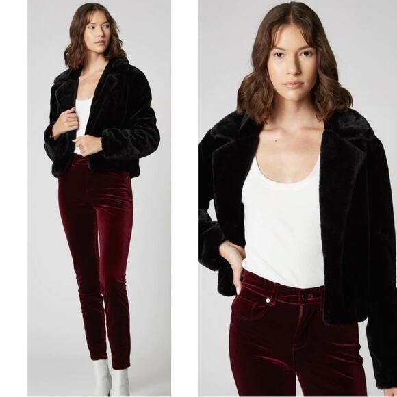 Blank NYC Black Faux Fur Uptown Girl Cropped Jacket Size Large - Picture 1 of 8